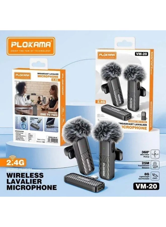 PLOKAMA VM20 Wireless Clip-On Lavalier Microphone, Plug and Play, Dual Type-C and Lightning Microphones - Image 3